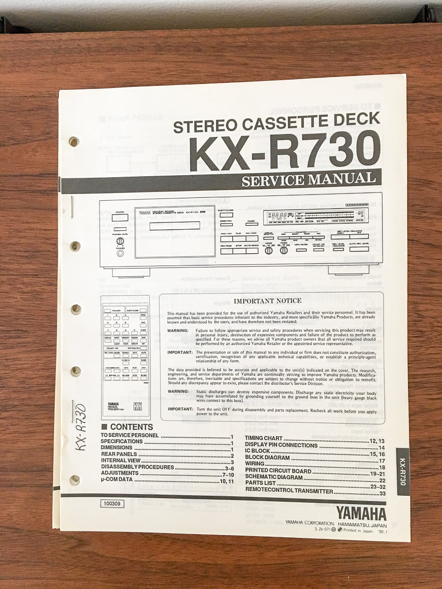 Yamaha KX-R730 Cassette Service Manual *Original*