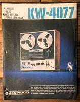 Kenwood KW-4077 Reel to Reel Data / Spec Sheet  *Original*