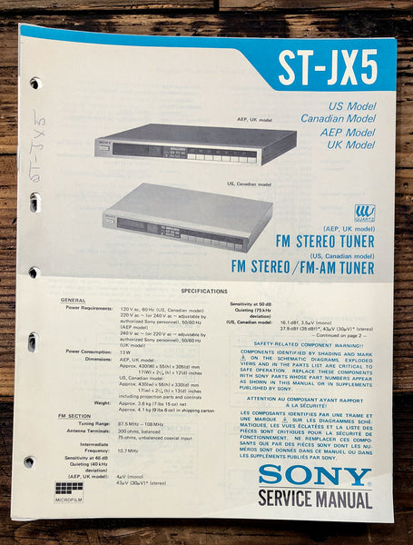 Sony ST-JX5 Tuner  Service Manual *Original*