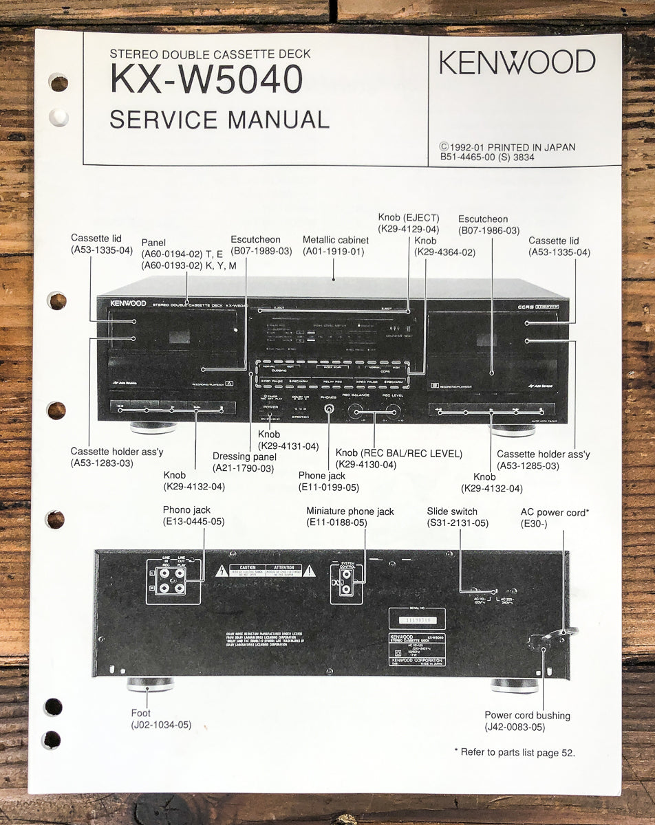 Kenwood KX-W5040 Cassette Service Manual *Original*