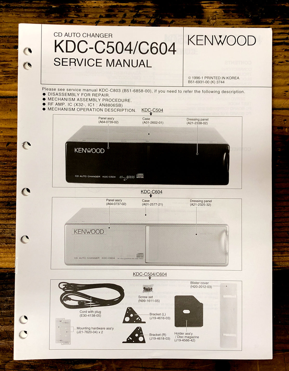 Kenwood KDC-C504 KDC-C604 Car Stereo  Service Manual *Original*