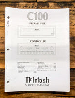 McIntosh C100 C-100 Preamp / Preamplifier  Service Manual *Original*