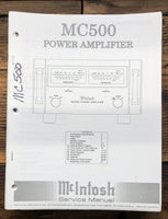 McIntosh MC500 MC-500 Amplifier  Service Manual *Original*