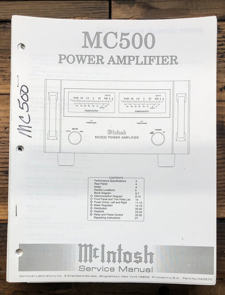 McIntosh MC500 MC-500 Amplifier  Service Manual *Original*