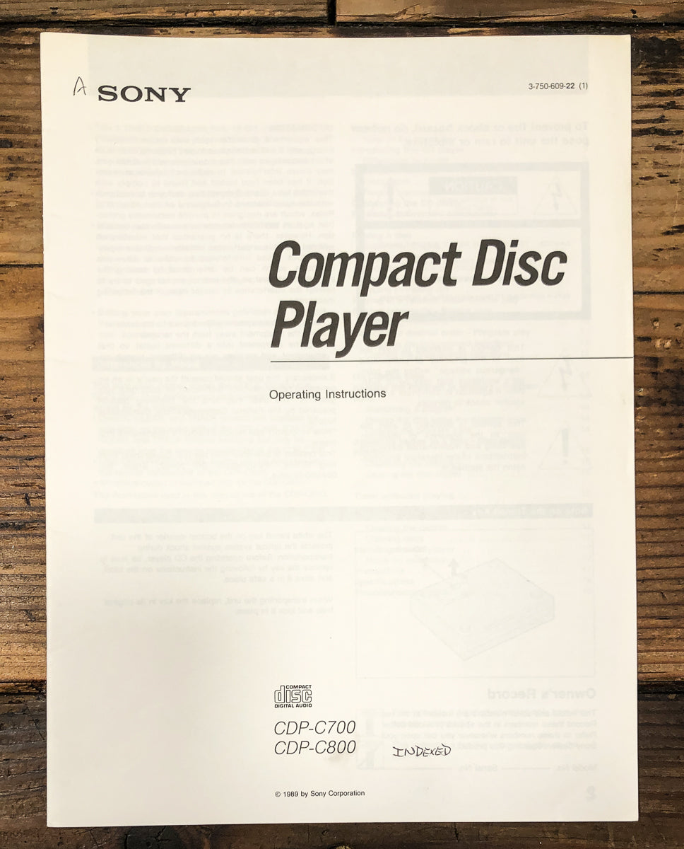 Sony CDP-C700 CDP-C800 CD Player Owners / User Manual *Original*