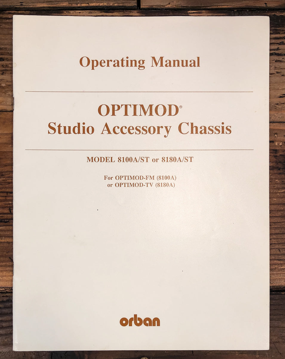Orban Optimod 8100A ST Accessory Owners / User Manual *Original*