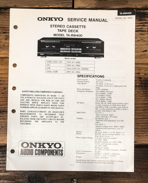 Onkyo TA-RW400 Cassette Service Manual *Original*