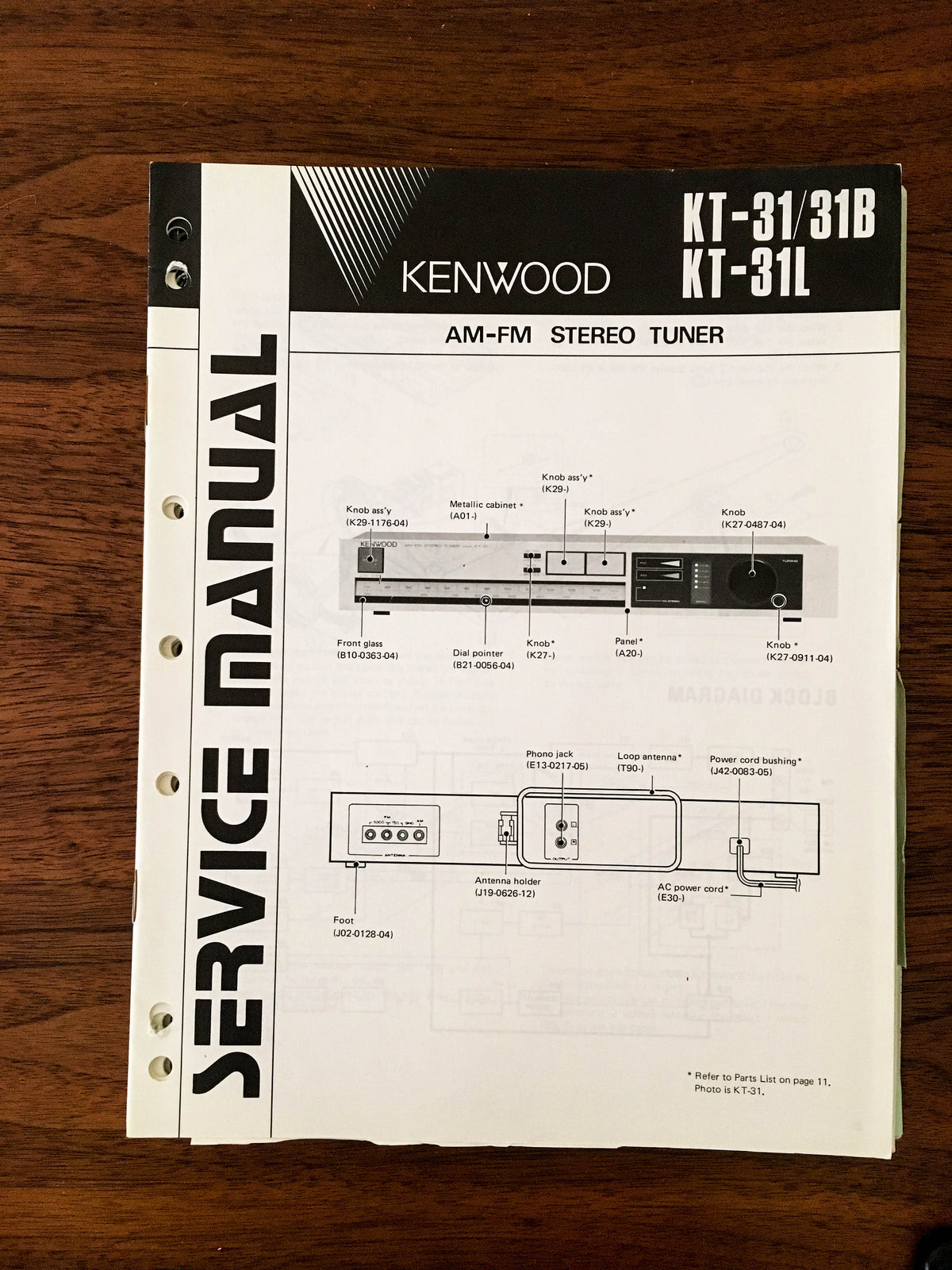 Kenwood KT-31 KT-31B TUNER Service Manual *Original*