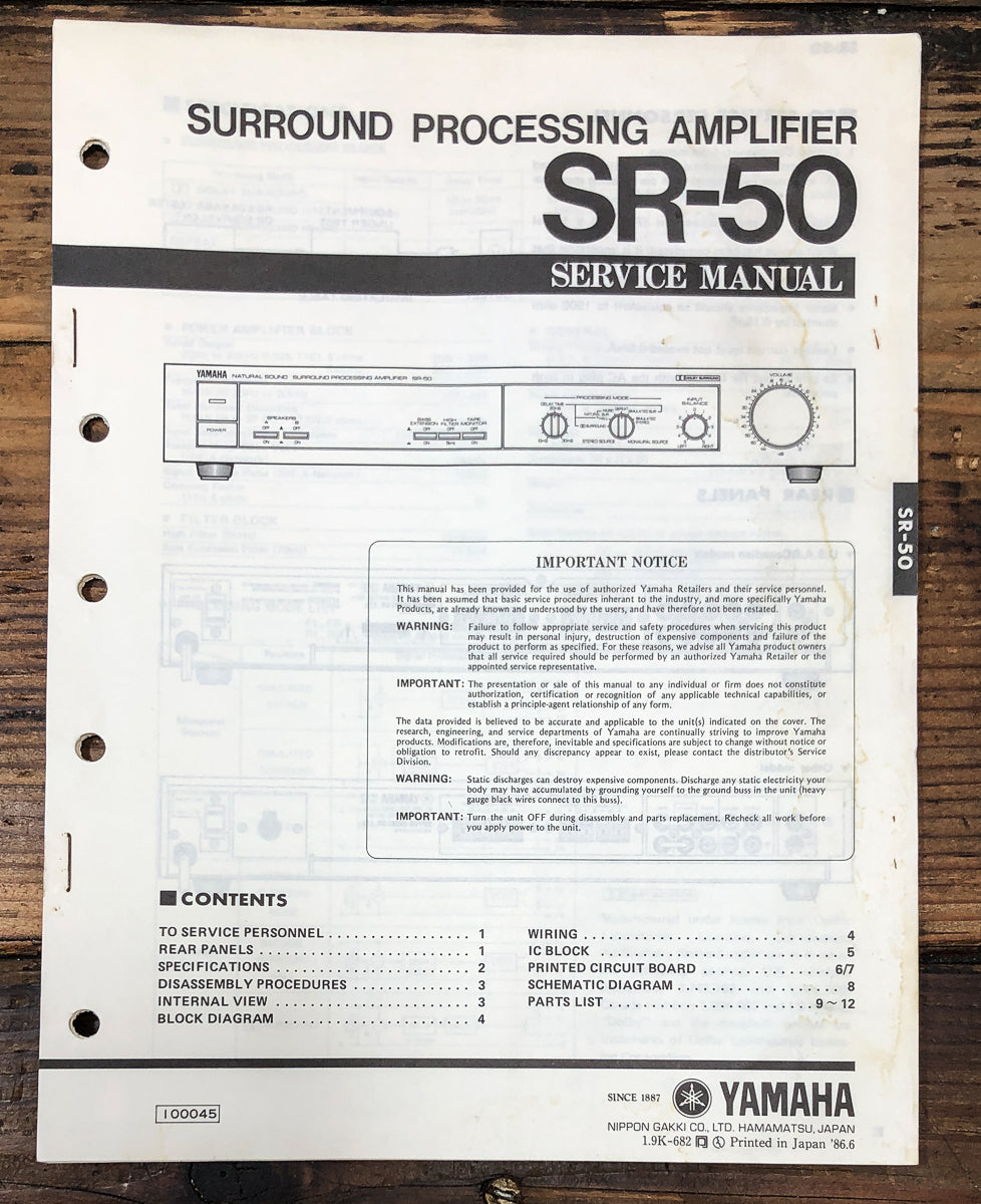 Yamaha SR-50 Surround Amplifier Service Manual *Original*
