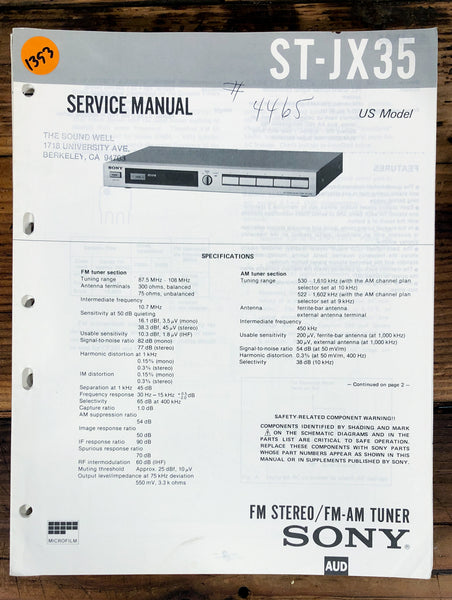 Sony ST-JX35 Tuner  Service Manual *Original*