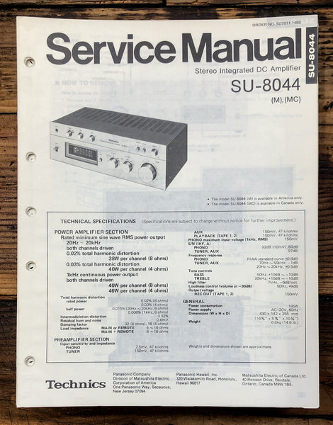 Technics SU-8044 Amplifier  Service Manual *Original*