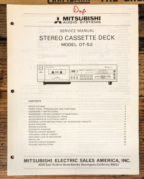 Mitsubishi DT-52 Cassette Service Manual *Original*
