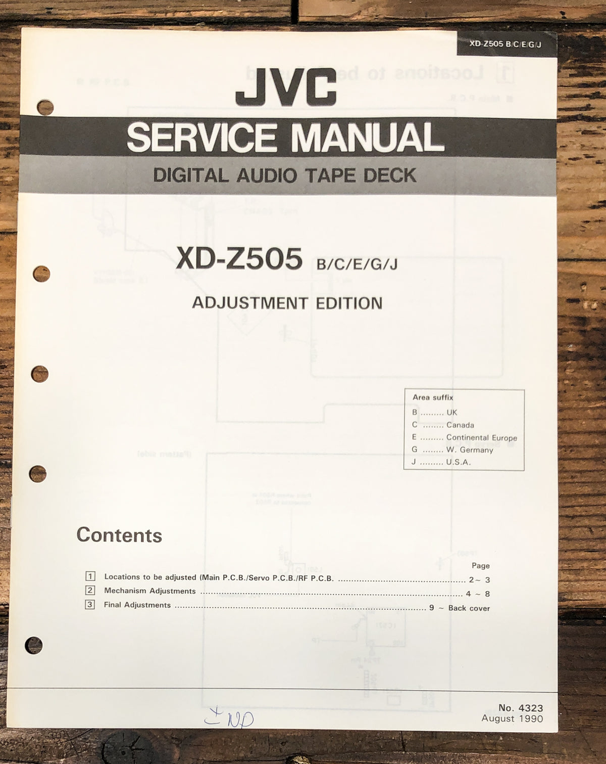 JVC XD-Z505 DAT Deck Adjustment Manual *Original*