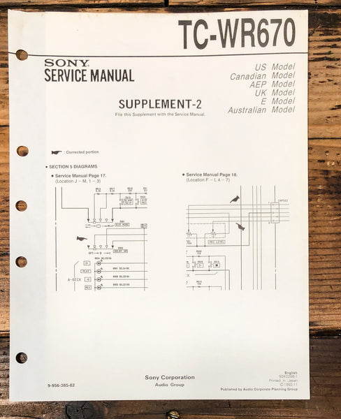 Sony TC-WR670 Cassette Supp.Service Manual *Original*