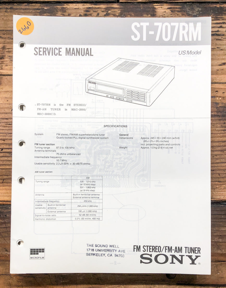 Sony ST-707RM Tuner  Service Manual *Original*