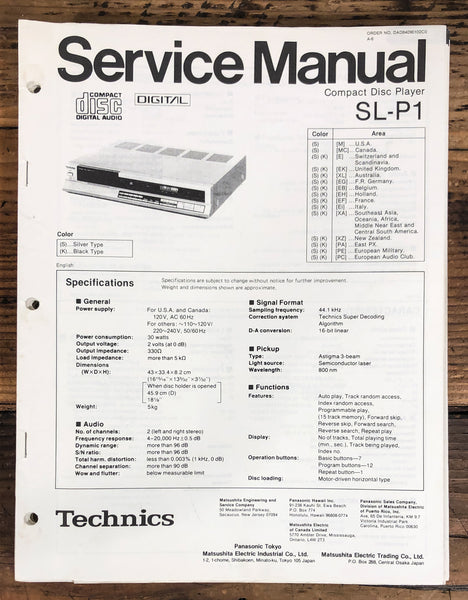 Technics SL-P1 CD Player  Service Manual *Original*