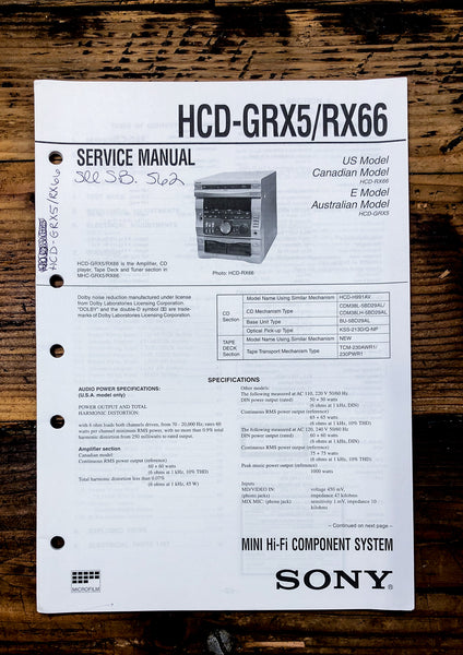 Sony HCD-GRX5 -RX66 Stereo  Service Manual *Original*