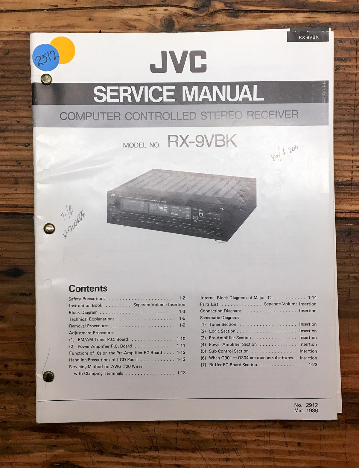 JVC RX-9 RX-9VBK Receiver  Service Manual *Original*