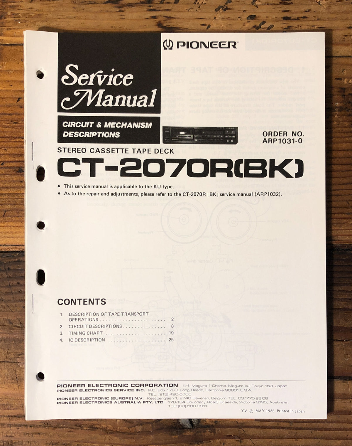 Pioneer CT-2070R Cassette  Service Manual *Original* #1