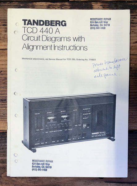 Tandberg TCD-440A Cassette Circuit Diagrams & Alignment Manual  *Original*