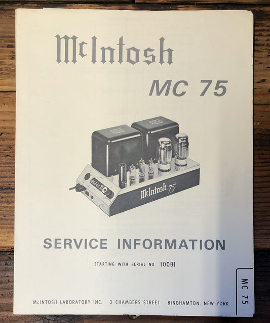 McIntosh  MC-75 Amplifier   Service Manual *Original*