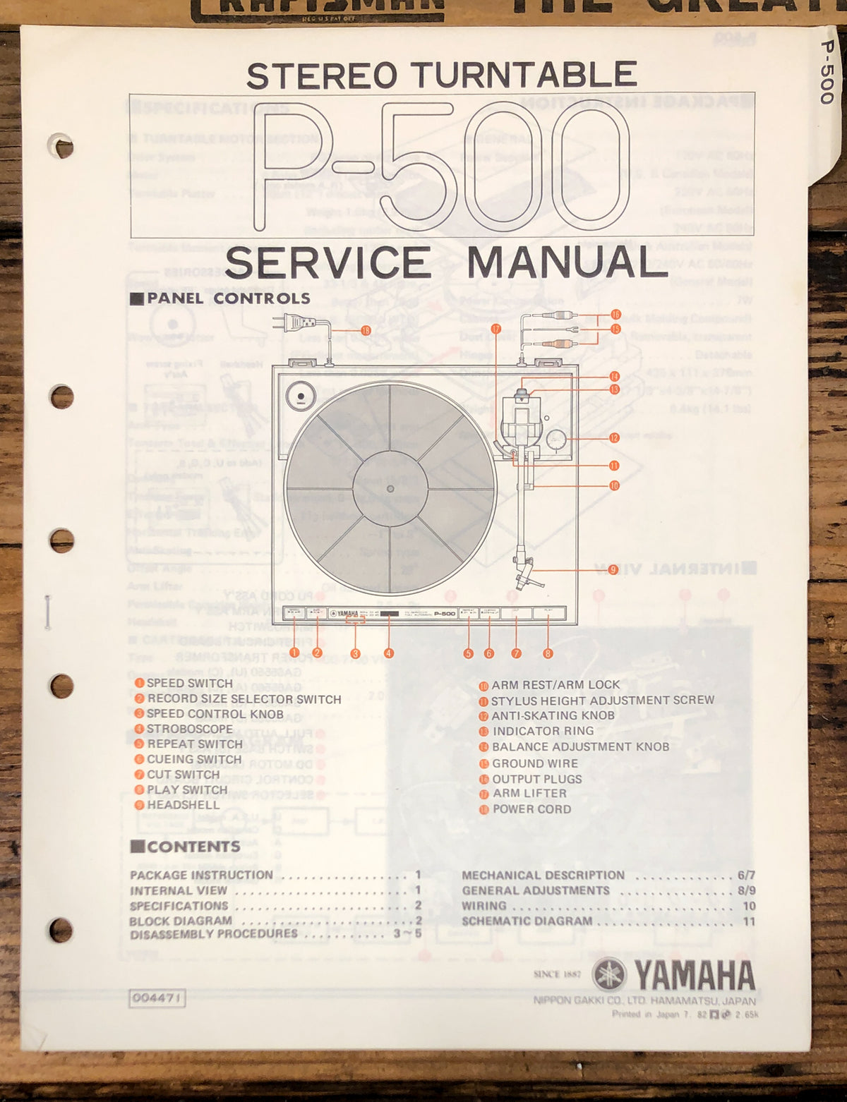 Yamaha P-500 Record Player / Turntable  Service Manual *Original*