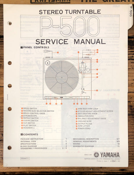 Yamaha P-500 Record Player / Turntable  Service Manual *Original*