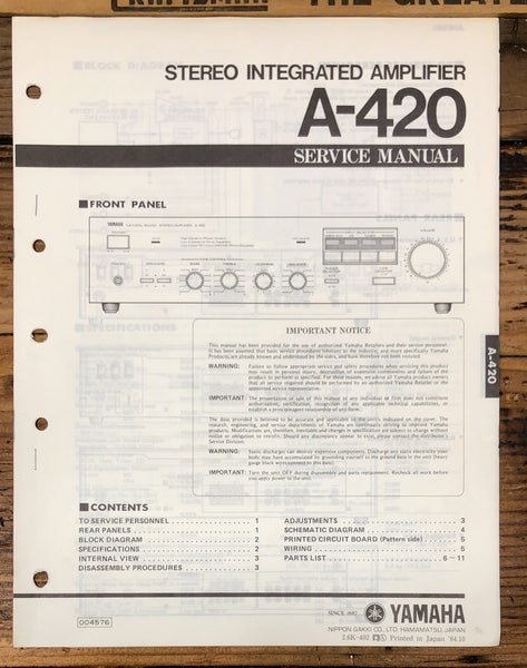 Yamaha A-420 Amplifier  Service Manual *Original*