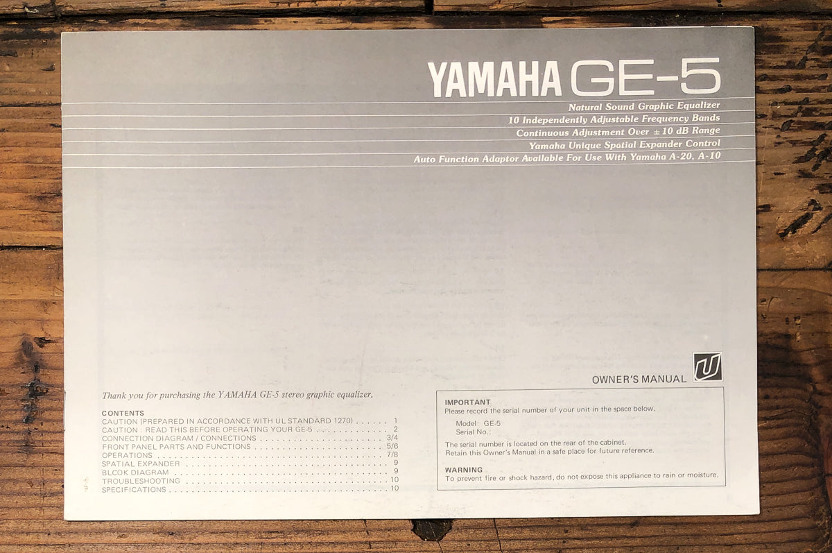 Yamaha GE-5 Equalizer Owners / User Manual *Original*