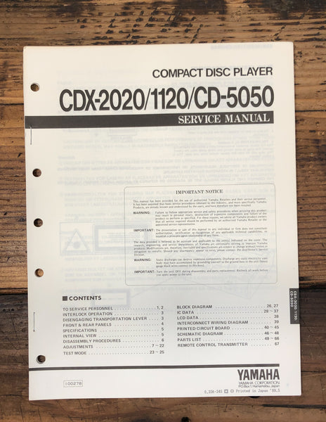 Yamaha CDX-2020 CDX-1120 CD-5050 CD Player  Service Manual *Original*