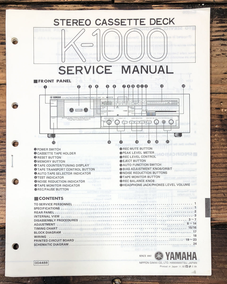 Yamaha K-1000 Cassette Service Manual *Original*