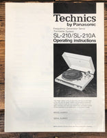 Technics SL-210 SL-210A Turntable Owners / User Manual *Original*