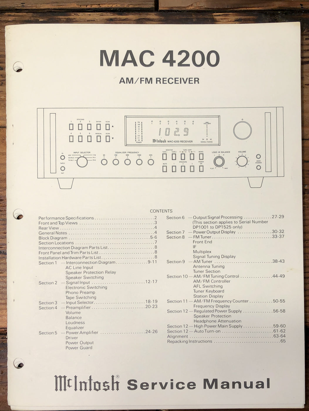 McIntosh MAC 4200 Receiver Service Manual *Original*