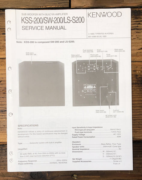 Kenwood KSS-200 SW-200 LS-S200 Sub Woofer  Service Manual *Original*