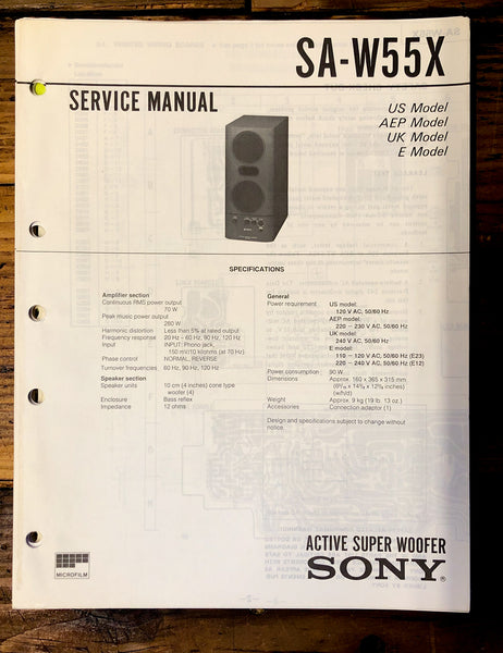 Sony SA-W55X Super Woofer  Service Manual *Original*