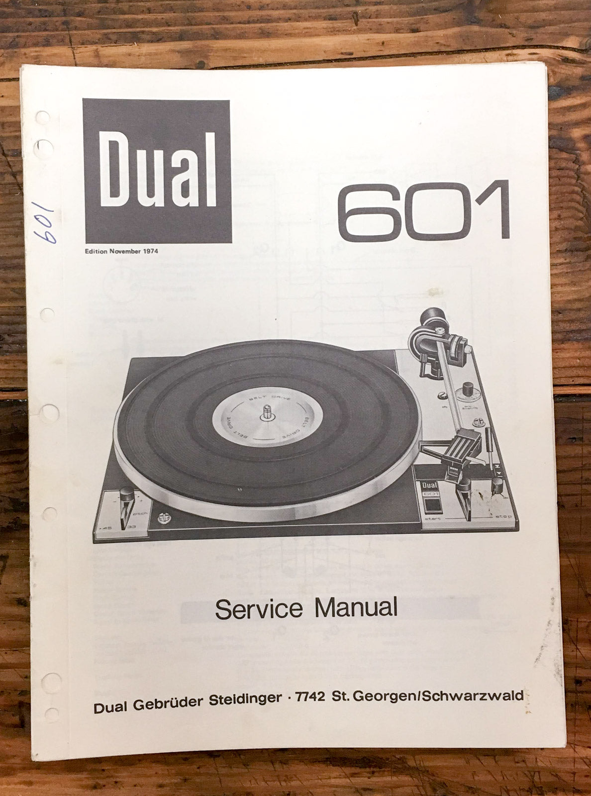 Dual Model 601 Record Player / Turntable  Service Manual *Original*