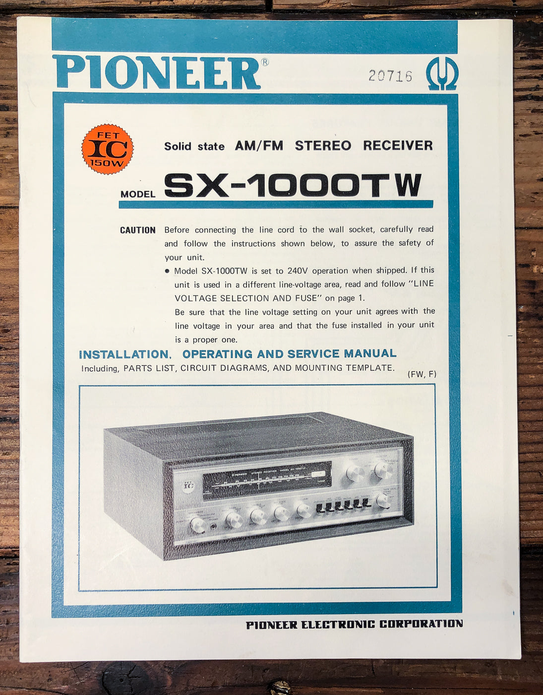Pioneer SX-1000TW Receiver Owner & Service Manual *Original*