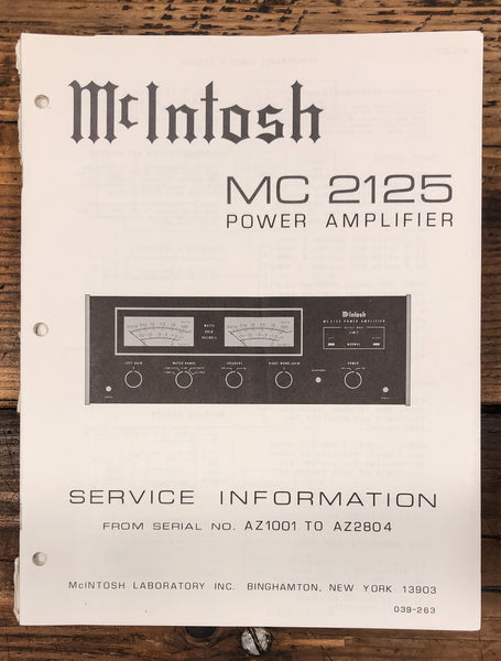 McIntosh MC2125 MC-2125 Amplifier  Service Manual *Original* #1