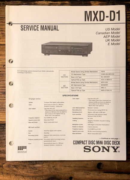 Sony MXD-D1 CD MD Deck  Service Manual *Original*