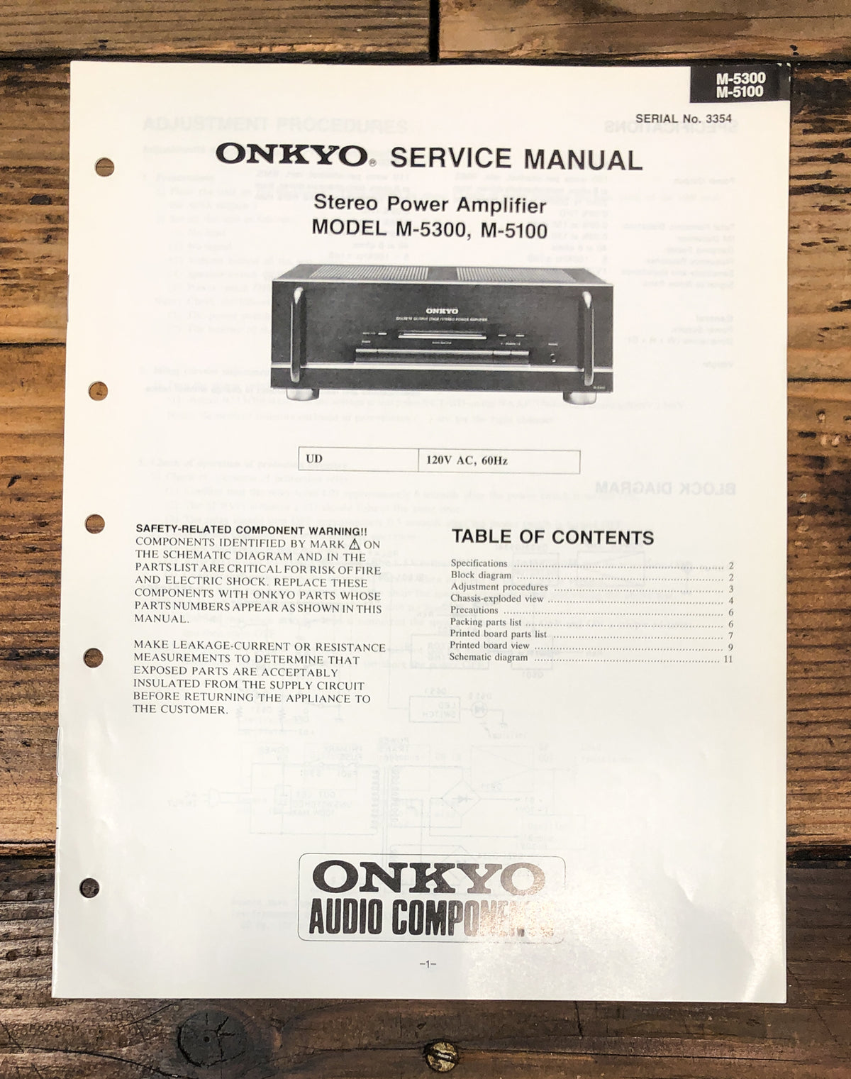 Onkyo M-5300 M-5100 Amplifier Service Manual *Original*