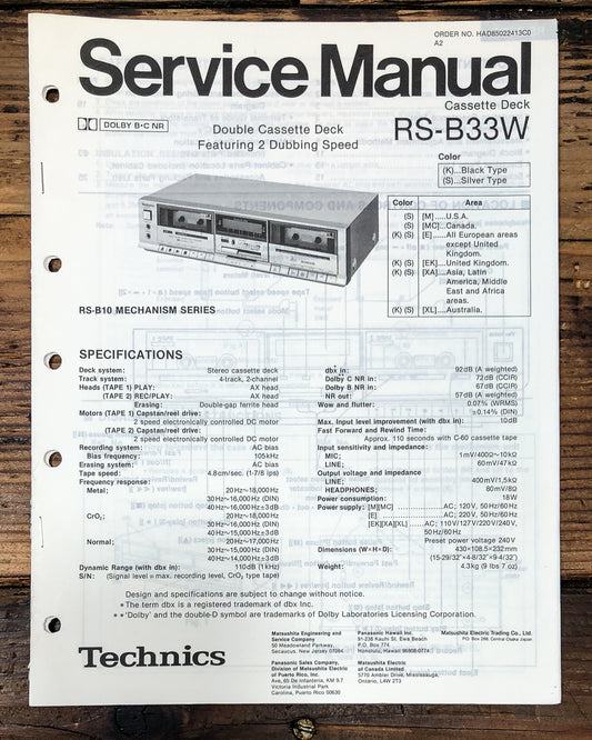 Technics RS-B33W Cassette Service Manual *Original*