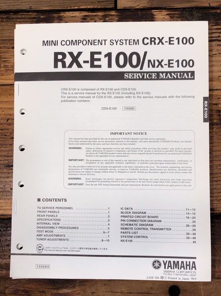 Yamaha RX-E100 CRX-E100 NX-E100 Radio / Stereo  Service Manual *Original*