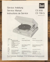 Dual CS 608 CS 708 Q Record Player / Turntable Service Manual *Original*