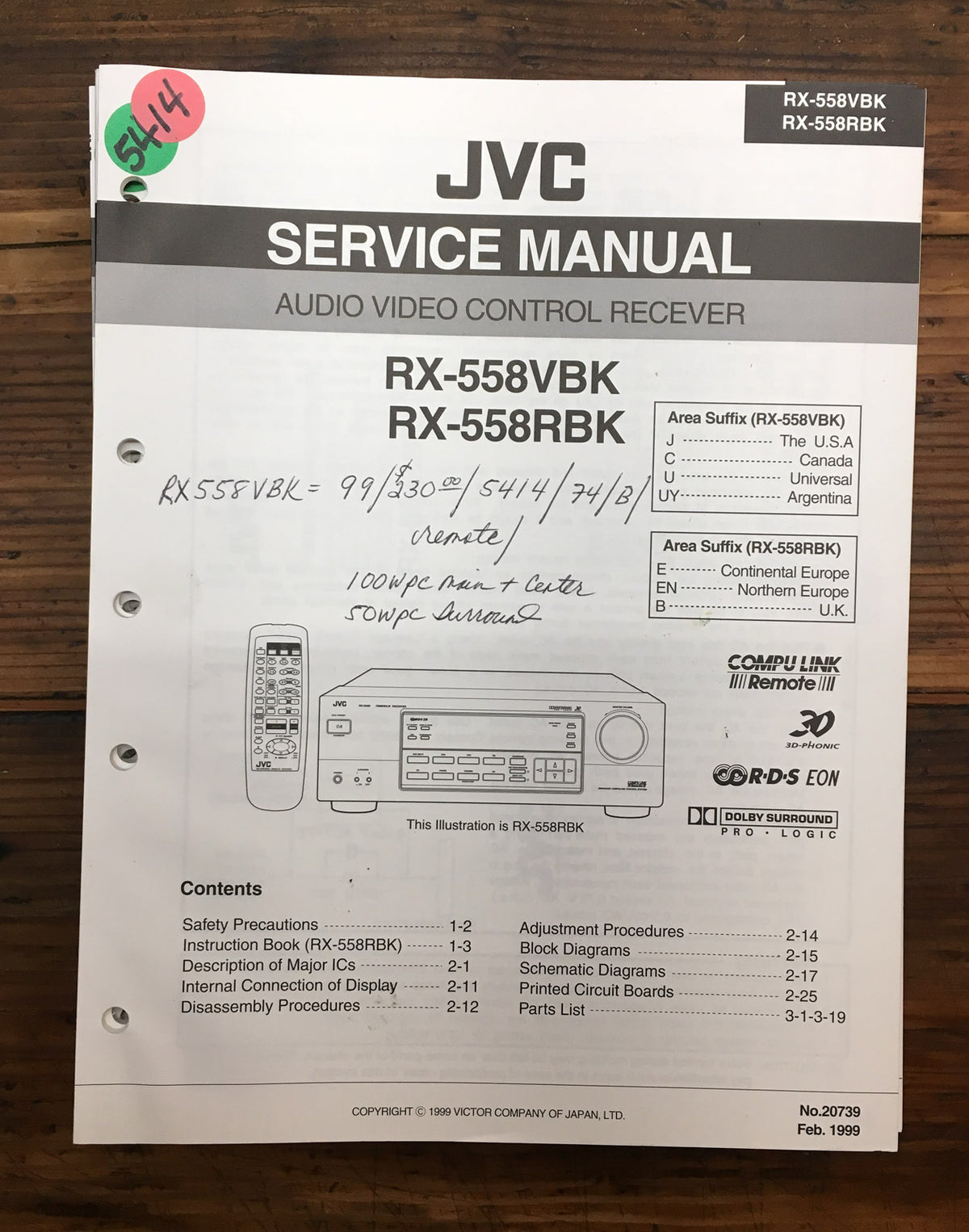 JVC RX-558 VBK Receiver  Service Manual *Original*