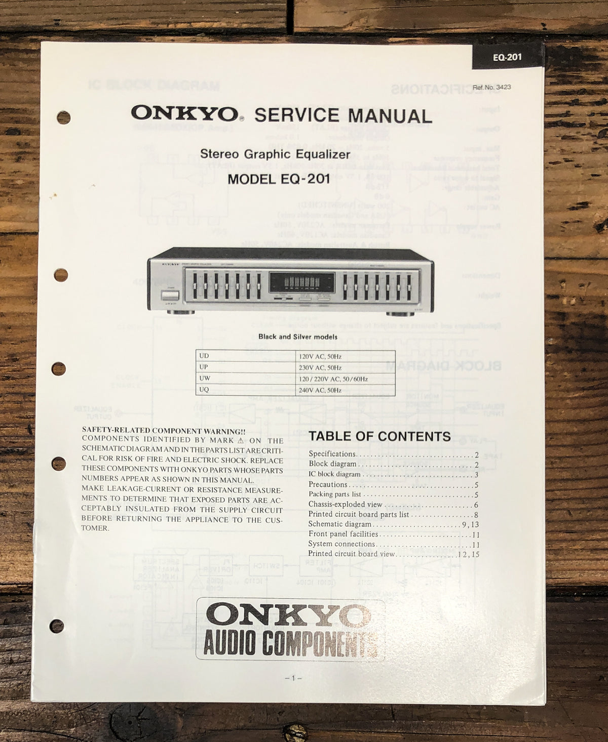 Onkyo EQ-201 Equalizer Service Manual *Original*