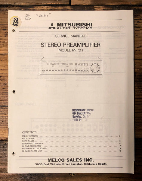 Mitsubishi M-P01 Preamp / Preamplifier  Service Manual *Original*