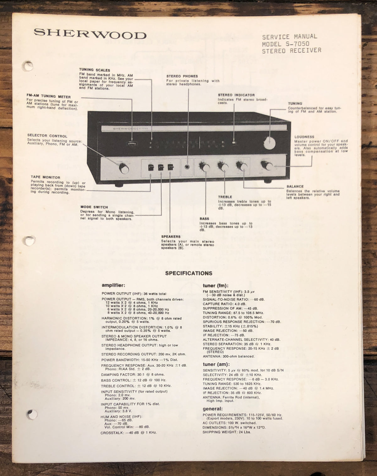 Sherwood S-7050 Receiver  Service Manual *Original*