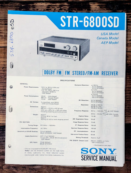 Sony STR-6800SD Receiver  Service Manual *Original*