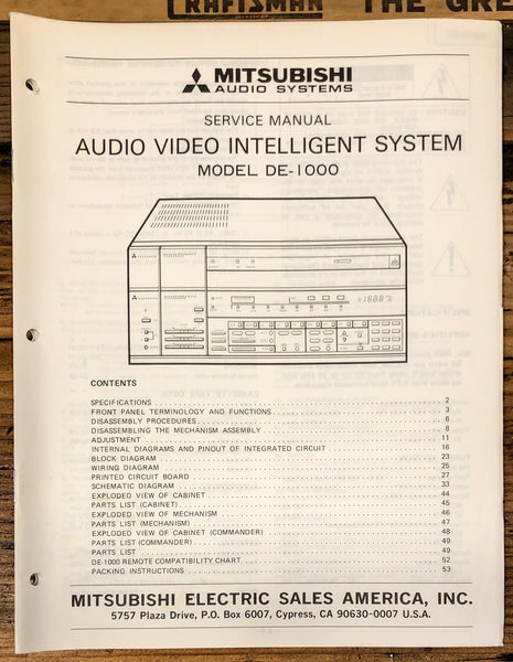 Mitsubishi DE-1000 Stereo  Service Manual *Original*