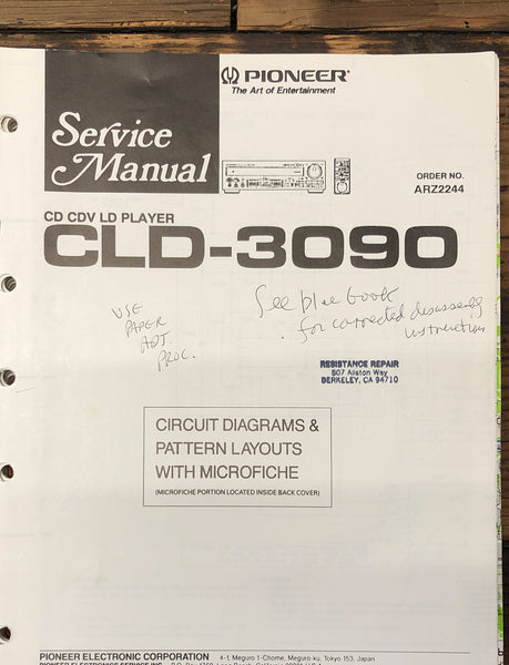 Pioneer CLD-3090 CD CDV LD Player  Service Manual *Original*